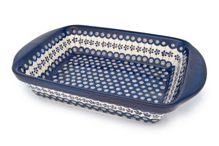 Flowering Peacock Rectangular Baker with Handles Polish Pottery