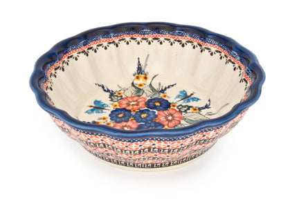 Floral Butterfly Medium Scallop Bowl Polish Pottery
