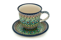 Mardi Gras Coffee Mug & Saucer Polish Pottery