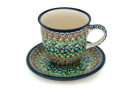 Mardi Gras Coffee Mug & Saucer Polish Pottery