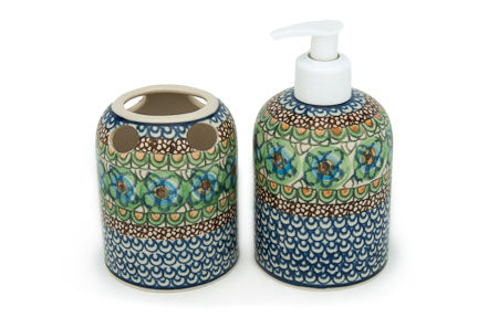Mardi Gras Soap Dispenser & Toothbrush Holder Polish Pottery