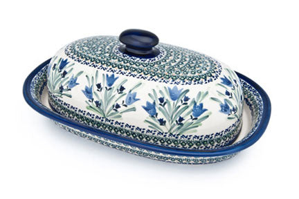 Blue Tulip Bread Container Polish Pottery