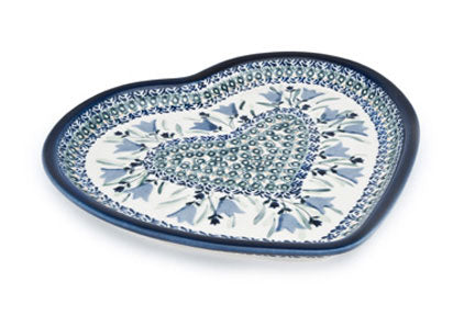 Blue Tulip Heart Plate Polish Pottery