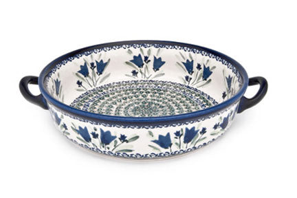 Blue Tulip Round Casserole with Handles Polish Pottery