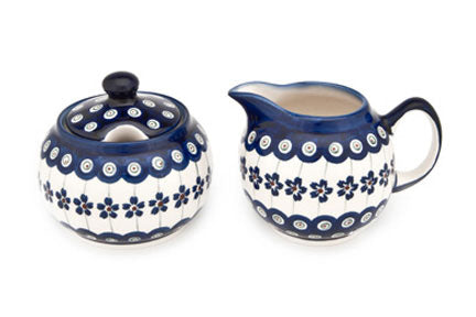 Flowering Peacock Cream & Sugar Set Polish Pottery