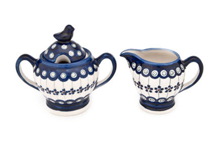 Flowering Peacock Cream & Sugar Polish Pottery
