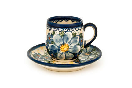 Daisy Surprise Espresso Cup & Saucer Polish Pottery