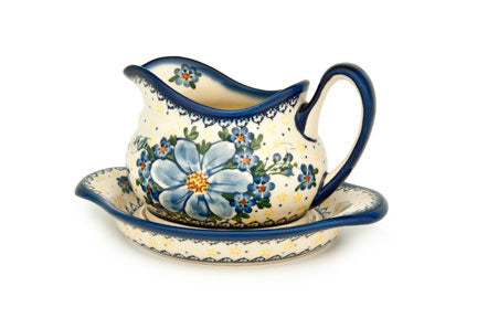 Daisy Surprise Gravy Boat & Plate Polish Pottery