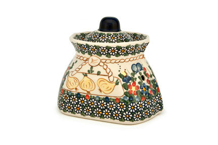 Garden Butterfly Small Garlic Keeper Polish Pottery