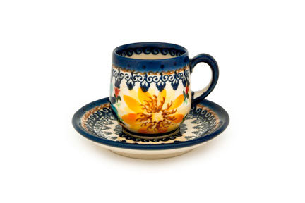 Autumn Burst Espresso Cup & Saucer Polish Pottery