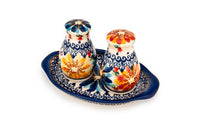 Autumn Burst Salt & Pepper Shakers with Tray Polish Pottery