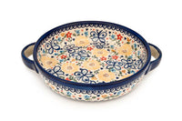 Butterfly Small Round Baker with Handles Polish Pottery