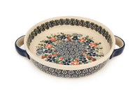 Garden Butterfly Small Round Baker with Handles Polish Pottery