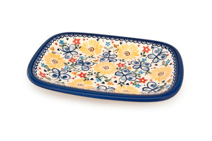 Butterfly Small Rectangular Serving Platter Polish Pottery