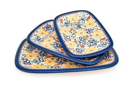 Butterfly 3 Piece Rectangular Serving Set Polish Pottery