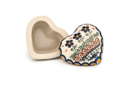 Aztec Flower Small Heart Box Polish Pottery