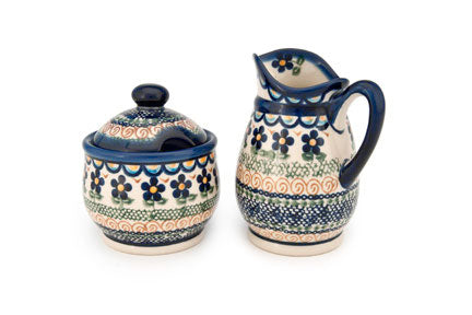 Aztec Flower Cream & Sugar Set Polish Pottery