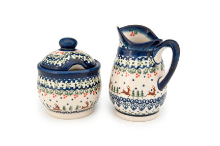 Reindeer Delight Cream & Sugar Set Polish Pottery