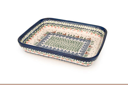 Reindeer Delight Small Rectangular Baker Polish Pottery
