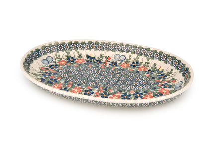Garden Butterfly Oval Platter Polish Pottery