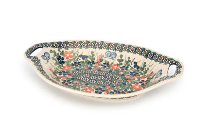 Garden Butterfly Bread Tray with Handles Polish Pottery