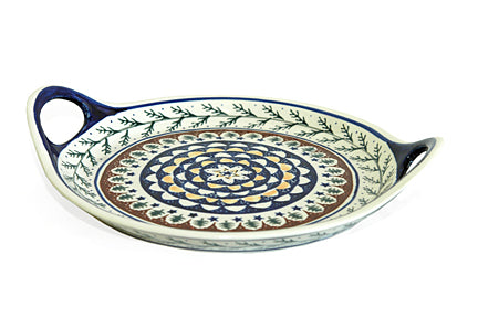 Evergreen Round Tray with Handles Polish Pottery