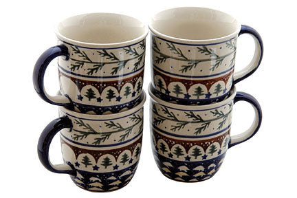 Evergreen 4 Piece Mug Set Polish Pottery