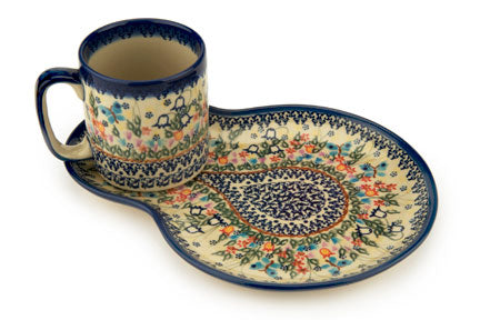 Garden of Eden Breakfast Plate with Mug Polish Pottery