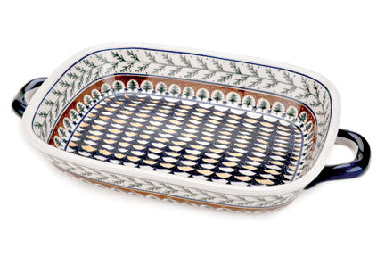 Evergreen Large Baker with Handles Polish Pottery