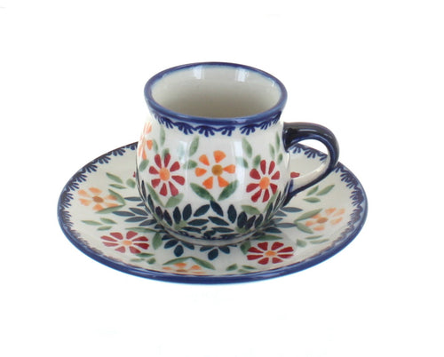 Polish Pottery Garden Bouquet Espresso Cup & Saucer