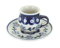 Polish Pottery Blue Violet Espresso Cup & Saucer