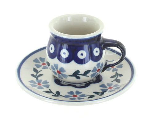 Polish Pottery Blue Violet Espresso Cup & Saucer