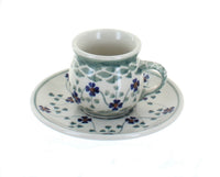 Polish Pottery Sage Floral Espresso Cup & Saucer