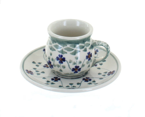 Polish Pottery Sage Floral Espresso Cup & Saucer