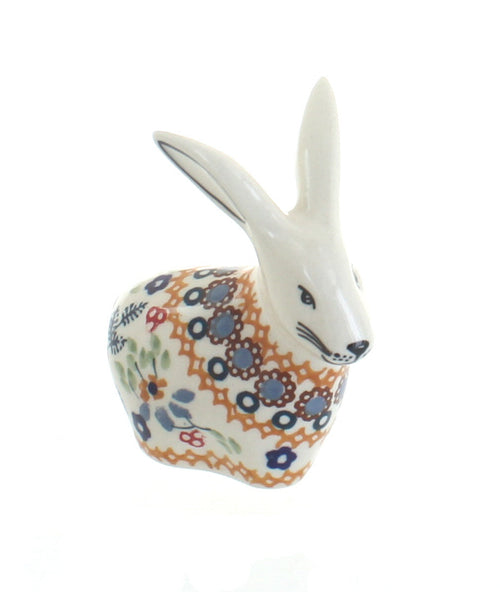 Polish Pottery Red Daisy Rabbit Figurine