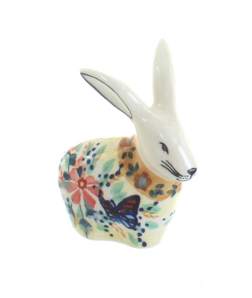 Polish Pottery Blue Butterfly Rabbit Figurine