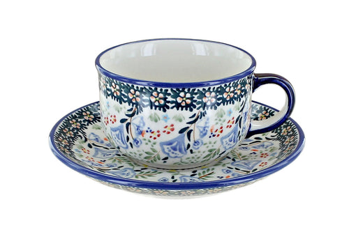 Polish Pottery Periwinkle Cup & Saucer