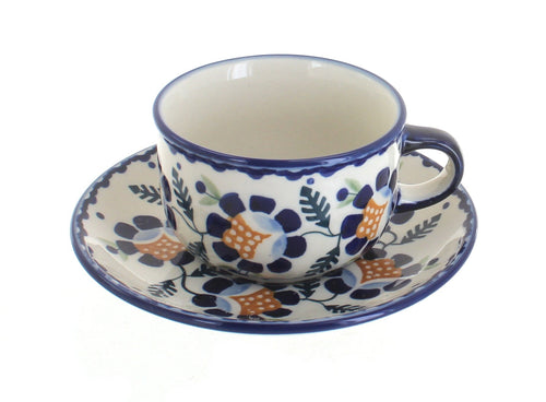 Polish Pottery Sunflower Cup & Saucer
