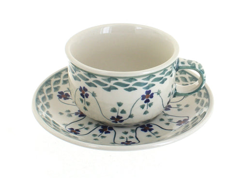 Polish Pottery Sage Floral Cup & Saucer