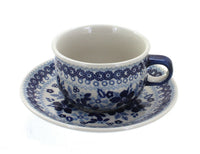 Polish Pottery Vintage Blue Daisy Cup & Saucer