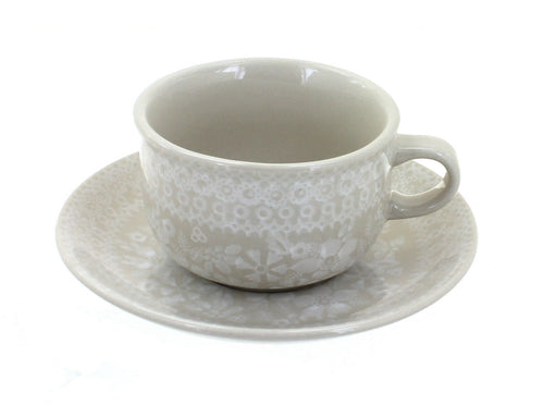 Polish Pottery White Lace Cup & Saucer