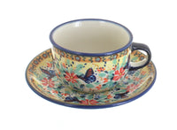 Polish Pottery Blue Butterfly Cup & Saucer