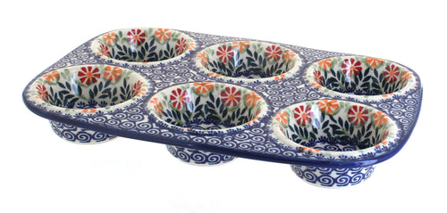 Polish Pottery Garden Bouquet Muffin Pan