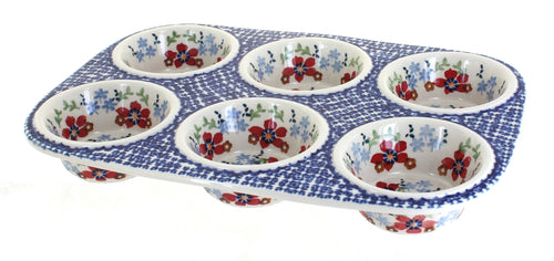 Polish Pottery Red Poppy Muffin Pan