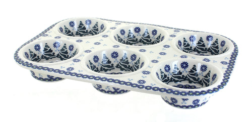 Polish Pottery Festive Fir Muffin Pan