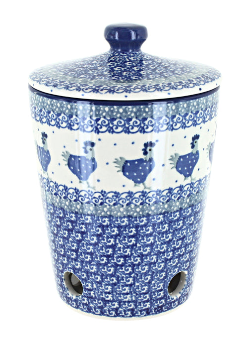 Polish Pottery Barnyard Rooster Garlic Keeper