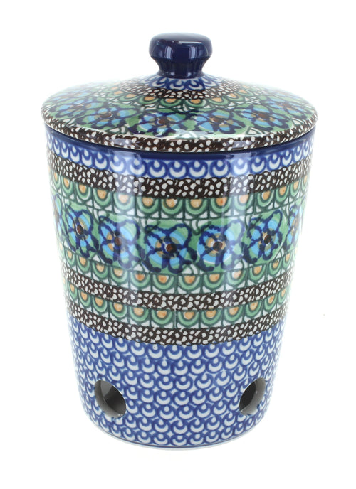 Polish Pottery Mardi Gras Garlic Keeper