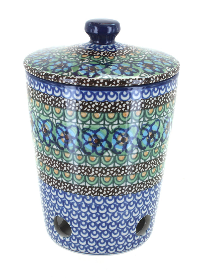 Polish Pottery Mardi Gras Garlic Keeper