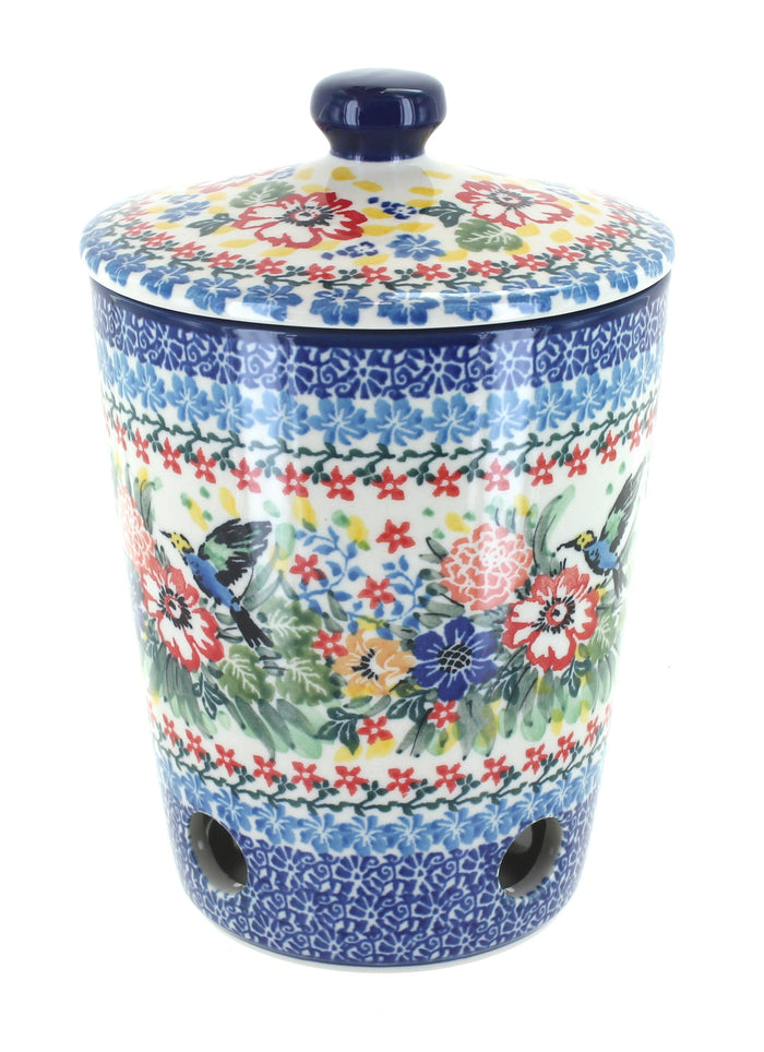 Polish Pottery Hummingbird Garlic Keeper