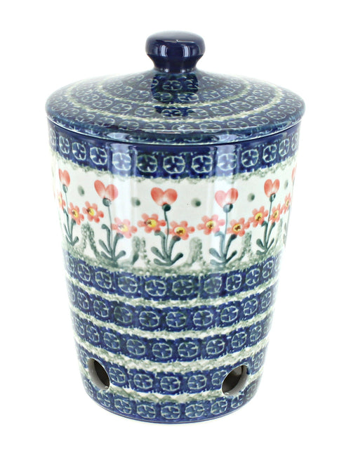 Polish Pottery Peach Posy Garlic Keeper